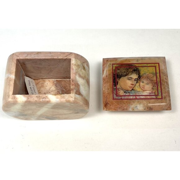 VTG Edna Hibel Mother & Child Pink Marble Lidded TRINKET BOX Art 2.75" EUC - Picture 2 of 5